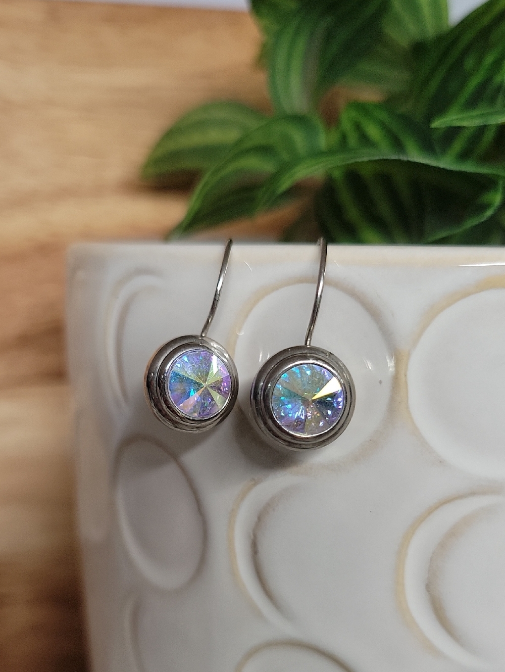 Iridescent Prism Shimmer Crystal Drop Earrings - Silver Tone